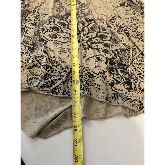 Peruvian Connection Tunic Swing Blouse Top L Boho Tan Black Lace Mandala Artsy - Picture 6 of 15